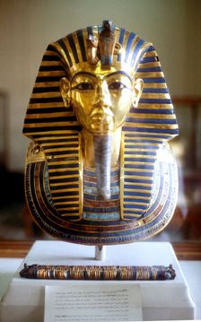 Gold and lapis lazuli funerary mask of Tutankamun, King of Egypt, mid 14th century BC