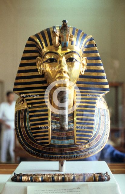 Gold and lapis lazuli funerary mask of Tutankhamun, King of Egypt, c1323 BC. Artist: Unknown