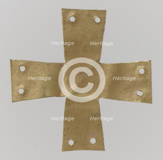 Gold Appliqué in the Form of a Cross, Langobardic, ca. 600. Creator: Unknown.