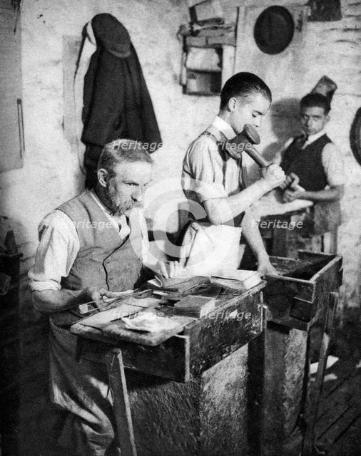 Gold-beating in a London workshop, 1926-1927. Artist: Unknown