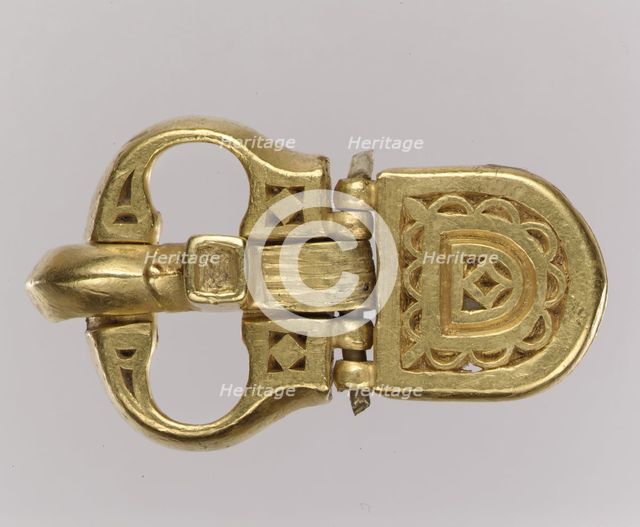 Gold Belt Buckle and Gold Strap End, Langobardic, ca. 600. Creator: Unknown.