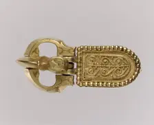 Gold Belt Buckle and Gold Strap End, Langobardic, ca. 600. Creator: Unknown
