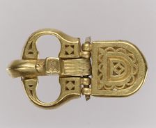 Gold Belt Buckle and Gold Strap End, Langobardic, ca. 600. Creator: Unknown