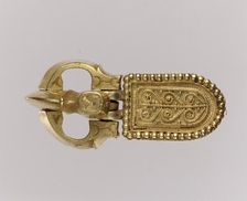 Gold Belt Buckle and Gold Strap End, Langobardic, ca. 600. Creator: Unknown