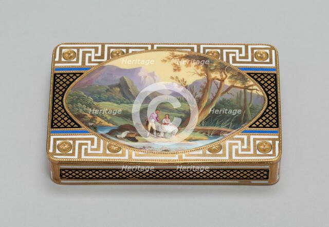 Gold Box with a Scene of Two Figures in a Landscape, Switzerland, c. 1800/10. Creator: Unknown.