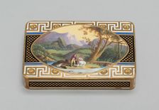 Gold Box with a Scene of Two Figures in a Landscape, Switzerland, c. 1800/10. Creator: Unknown