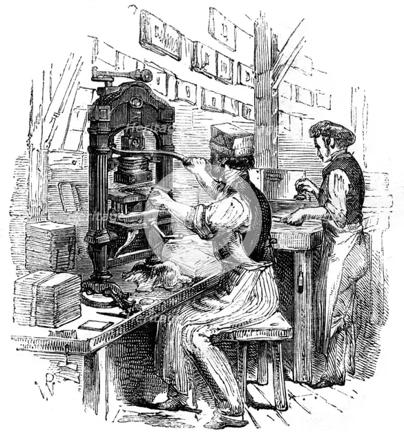 Gold-blocking press, 1886. Artist: Unknown