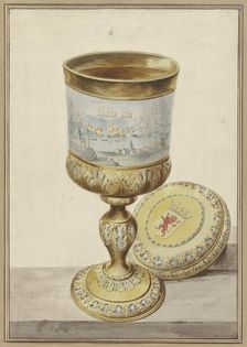 Gold cup with lid, given to Cornelis de Witt on the occasion of the journey to Chatham, 1667, 1748. Creator: Aert Schouman
