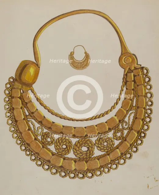 Gold Earring, c. 1937. Creator: Tulita Westfall.