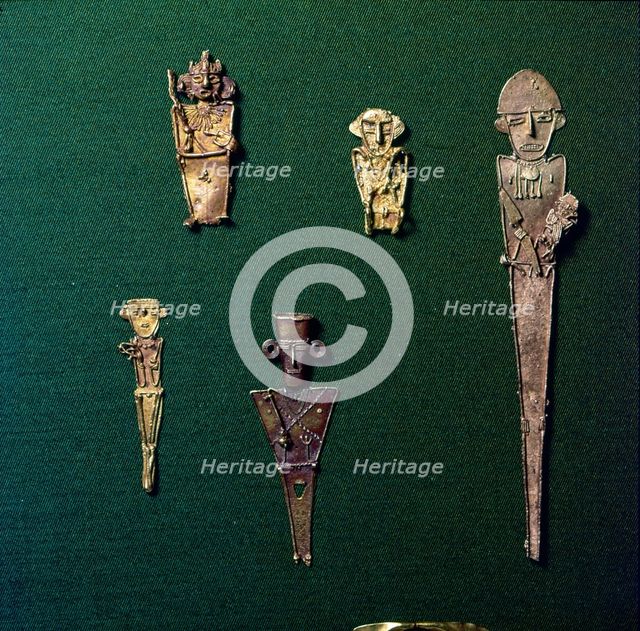 Gold Figures from Pre-Columbian Tombs, Colombia, South America. Artist: Unknown.