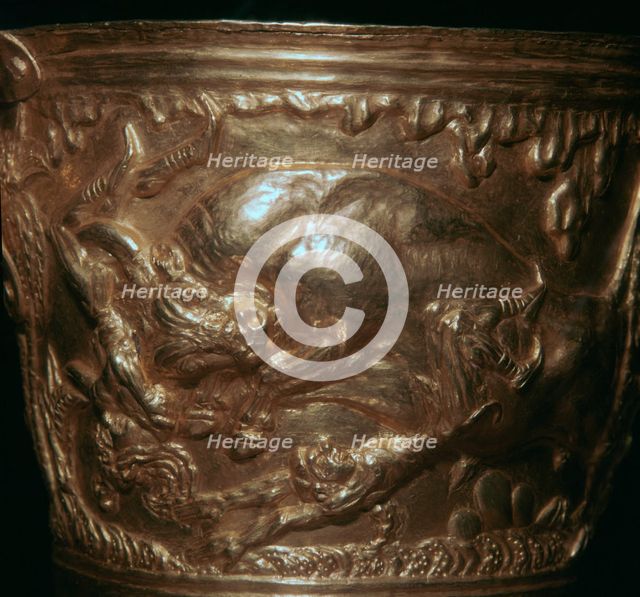 Gold Greek cup with a wild bull motif, 15th century BC. Artist: Unknown