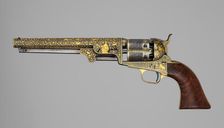 Gold-inlaid Colt Model 1851 Navy Revolver (serial no. 20133), with Case and Accessories, ca. 1853. Creator: Samuel Colt