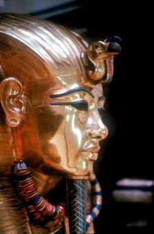 Gold mask of Tutankhamun on the second coffin