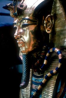 Gold mask of Tutankhamun on the second coffin
