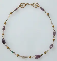 Gold Necklace with Amethysts, Glass, and Gold Beads, Byzantine, 6th-7th century. Creator: Unknown
