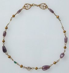 Gold Necklace with Amethysts, Glass, and Gold Beads, Byzantine, 6th-7th century. Creator: Unknown