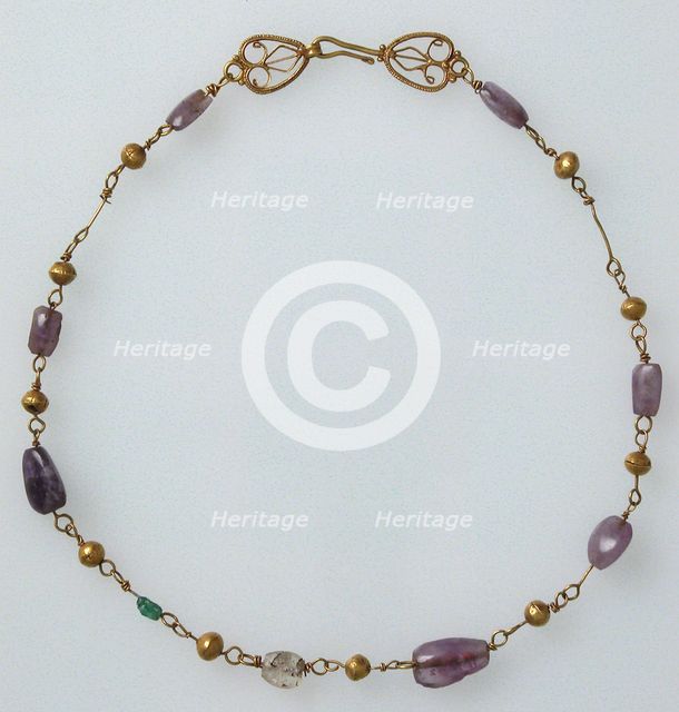 Gold Necklace with Amethysts, Glass, and Gold Beads, Byzantine, 6th-7th century. Creator: Unknown.