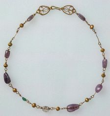 Gold Necklace with Amethysts, Glass, and Gold Beads, Byzantine, 6th-7th century. Creator: Unknown