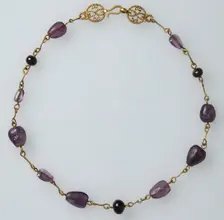 Gold Necklace with Amethysts, Glass Beads, and a Pearl, Byzantine, 500-700. Creator: Unknown