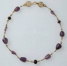 Gold Necklace with Amethysts, Glass Beads, and a Pearl, Byzantine, 500-700. Creator: Unknown