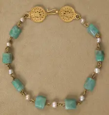 Gold Necklace with Pearls and Stones of Emerald Plasma, Byzantine, 6th-7th century. Creator: Unknown