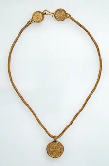Gold Necklace with Pendant Cross, Byzantine, 6th-7th century. Creator: Unknown