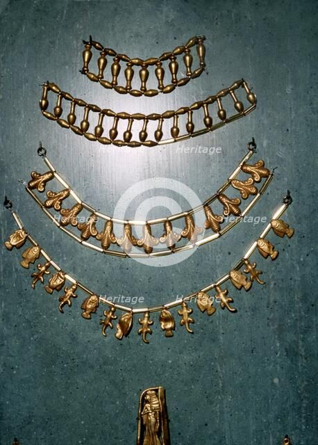 Gold necklaces and bracelets, Ancient Egyptian, 1st millennium BC Artist: Unknown.