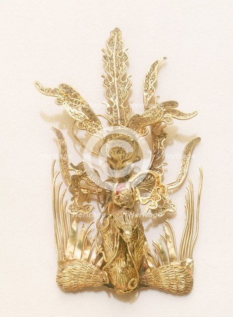 Gold openwork escutcheon plaque with granulation, Northern Wei dynasty, China, 5th-6th century. Creator: Unknown.
