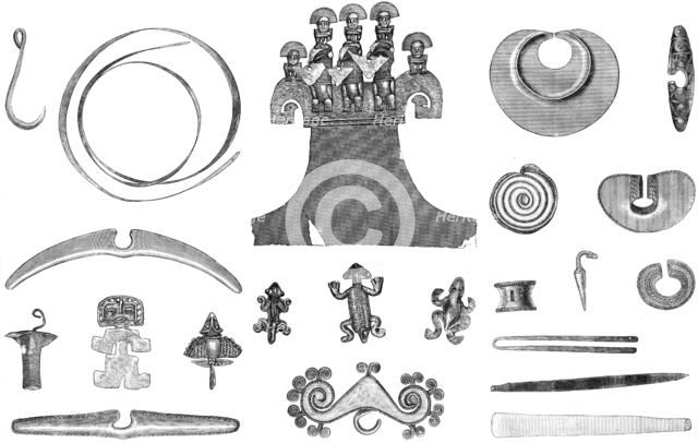 Gold ornaments from the graves of the Incas of Peru, 1883. Creator: Unknown.