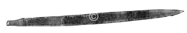 Gold ornaments from graves of the Incas of Peru - side view of unique golden "celt" or wedge, 1883. Creator: Unknown.