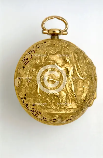 Gold pair-cased cylinder watch with quarter repeat, 1744. Artists: George Graham, John Ward.