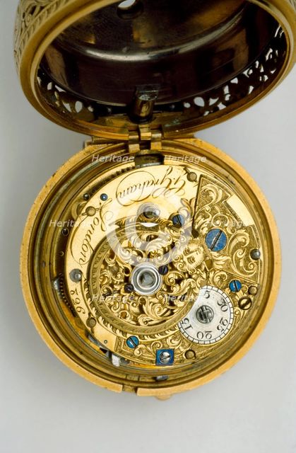 Gold pair-cased cylinder watch with quarter repeat, 1744. Artists: George Graham, John Ward.