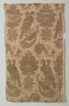 Gold-patterned Silk with Falcons and Heraldry, 1360-1400. Creator: Unknown