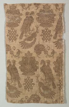 Gold-patterned Silk with Falcons and Heraldry, 1360-1400. Creator: Unknown