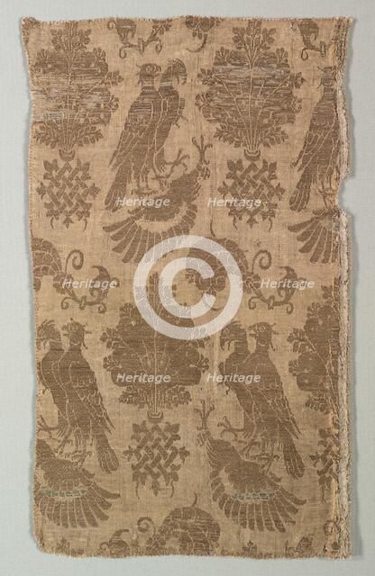 Gold-patterned Silk with Falcons and Heraldry, 1360-1400. Creator: Unknown.