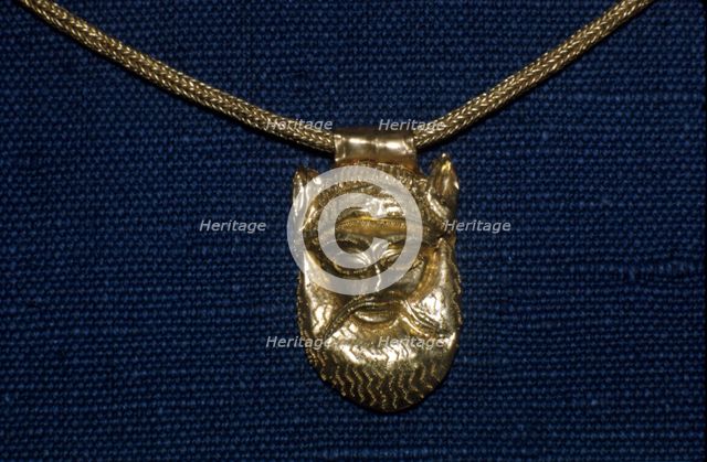 Gold Pendant  of Satyr's Head from Caere, Etruscan Jewellery, c500 BC.  Artist: Unknown.