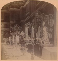 Gold Plate used by the Royal Family, Supper Room, Windsor Castle, England 1900. Creator: Underwood & Underwood