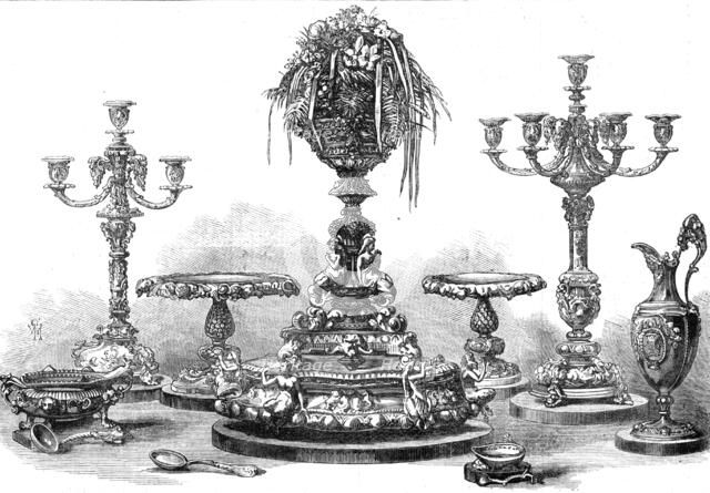 Gold plate presented by...the Royal Navy and Marines to the Duke and Duchess of Edinburgh, 1874. Creator: Unknown.