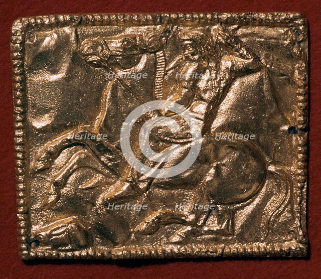 Gold plaque showing a Scythian hunter, 5th century BC Artist: Unknown