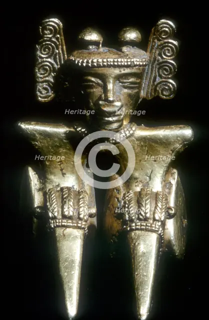 Gold Pre-Columbian seated figure, Quimbaya, Colombia, pre 14th-15th century. Artist: Unknown