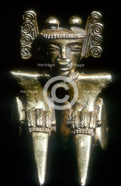 Gold Pre-Columbian seated figure, Quimbaya, Colombia, pre 14th-15th century. Artist: Unknown