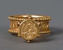 Gold Signet Ring with Virgin and Child, Byzantine, 6th-7th century. Creator: Unknown