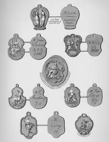 Gold, silver, and lead tickets admitting to Vauxhall Gardens c1740, (1912). Artist: James Stow