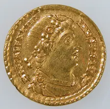 Gold Solidus of Emperor Valentinian I (r. 364-75), Byzantine, 364-375. Creator: Unknown