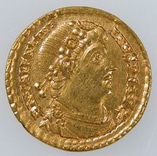 Gold Solidus of Emperor Valentinian I (r. 364-75), Byzantine, 364-375. Creator: Unknown