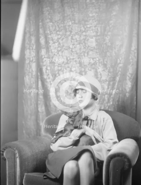 Goldbeck, Walter, Mrs., with dog, portrait photograph, 1926 Oct. 18. Creator: Arnold Genthe.