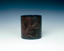 Golden fleece zitan brushpot with prunus tree and calligraphy, Qing dynasty, China, 1785. Creator: Unknown