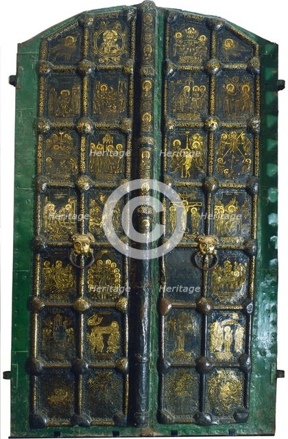 Golden gates of the Cathedral of the Nativity in Suzdal, Early 13th cen.. Artist: Russian master  