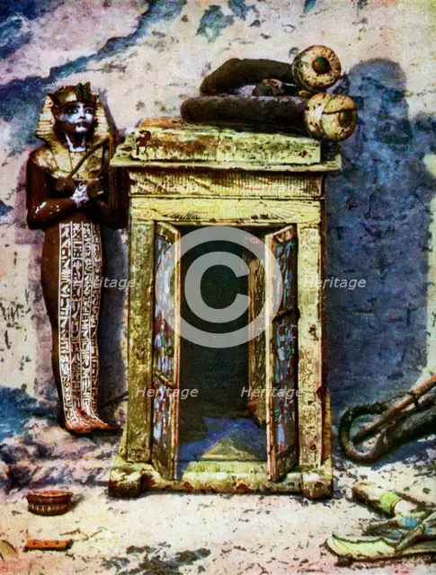 Golden shrine in the antechamber of Tutankhamun's tomb, Egypt, 1933-1934. Artist: Unknown
