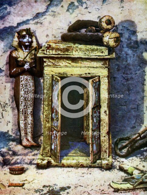 Golden shrine in the antechamber of Tutankhamun's tomb, Egypt, 1933-1934. Artist: Unknown